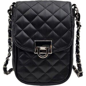 Women's Black & Silver Phone Crossbody Bags Small Vegan Leather Mini Shoulder